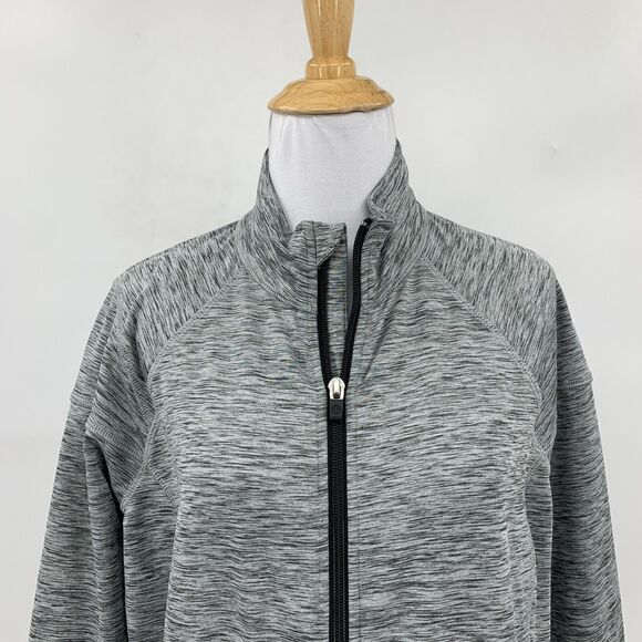 T by Talbots Jacket Womens M Medium Gray Spacedye Zip Up Thumbhole Mock Neck - Picture 3 of 13